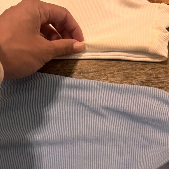 SHEIN One Piece Cut Out Ribbed Blue White Two Toned Women's Bikini Swimsuit - Picture 2 of 3